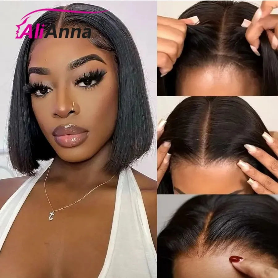 Glueless Wig Human Hair Ready To Wear Short Bob Wigs For Women Transparent Pre Cut Lace Human Wig Human Hair Wig Bob Wig - Badiee Stylez