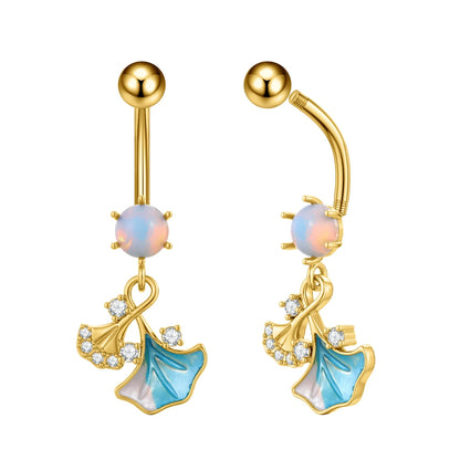 Zircon Crystal Belly Button Ring Dangle Wing Piercing Nombril Ombligo Surgical Steel Barbell Heart Round Navel Stud Body Jewelry