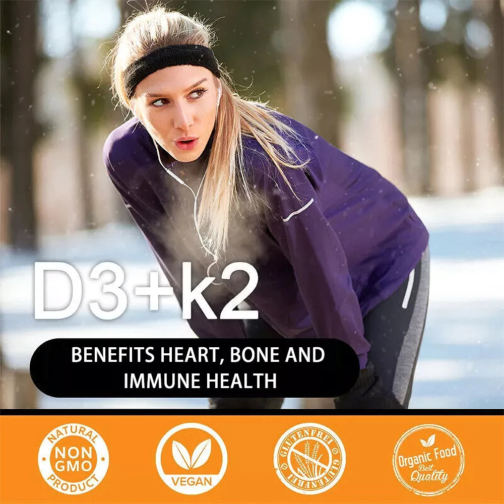 Vitamin K2 + D3 100mcg-5000IU Capsules - Dietary Supplement for Immune, Bone, Heart, Dental, and Cardiovascular Support