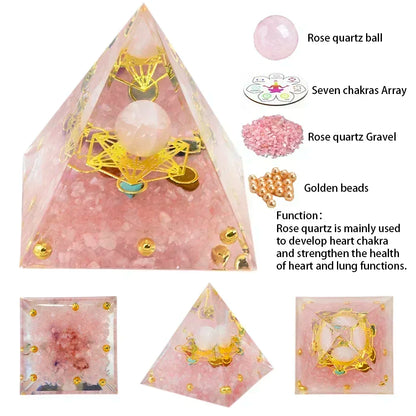 Natural Crystal Energy Generator Pyramid Peridot Amethyst Reiki Healing Chakra Resin Pyramid Egyptian Decor Room Decoration 1pc Pink Crystal
