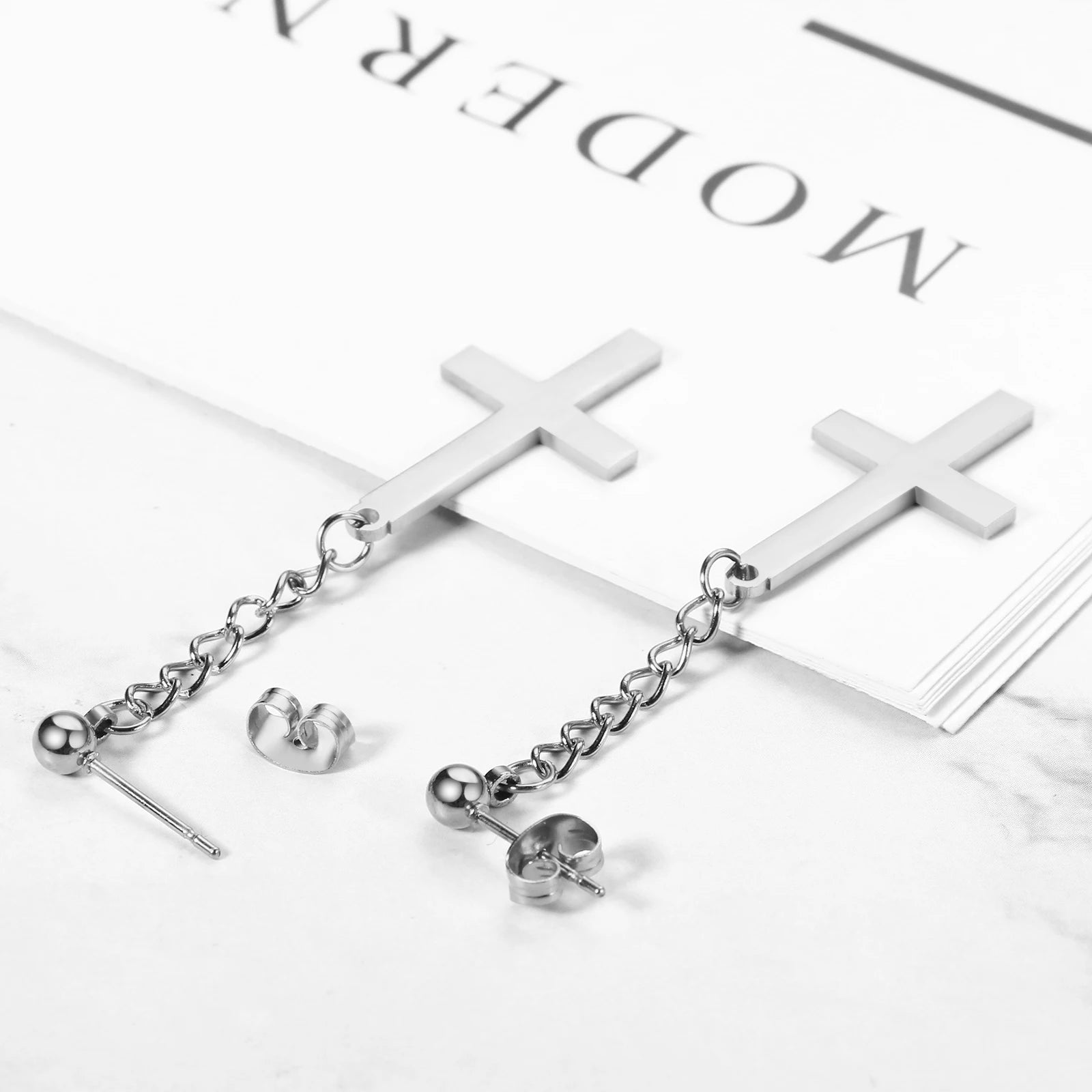BONISKISS Men Women Stainless Steel Inverted Upside Down Cross Earring Church of Satan Temple Occult Satanic Witchy Stud Jewelry