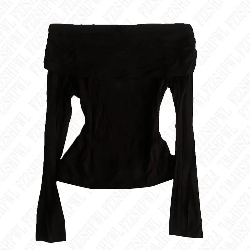 Sexy Punk Y2k Long sleeve Crop Top One shoulder Harajuku Grunge Goth Pullover Streetwear Hip Hop Baby Tee Retro Fashion Top EMO black