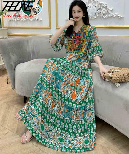 Indian Dress for Women Summer Embroidery Chic Elegant Party Dresses Clothes Vintage Long Maxi Prom Bohemian Beach Robe Vestidos Badiee Stylez