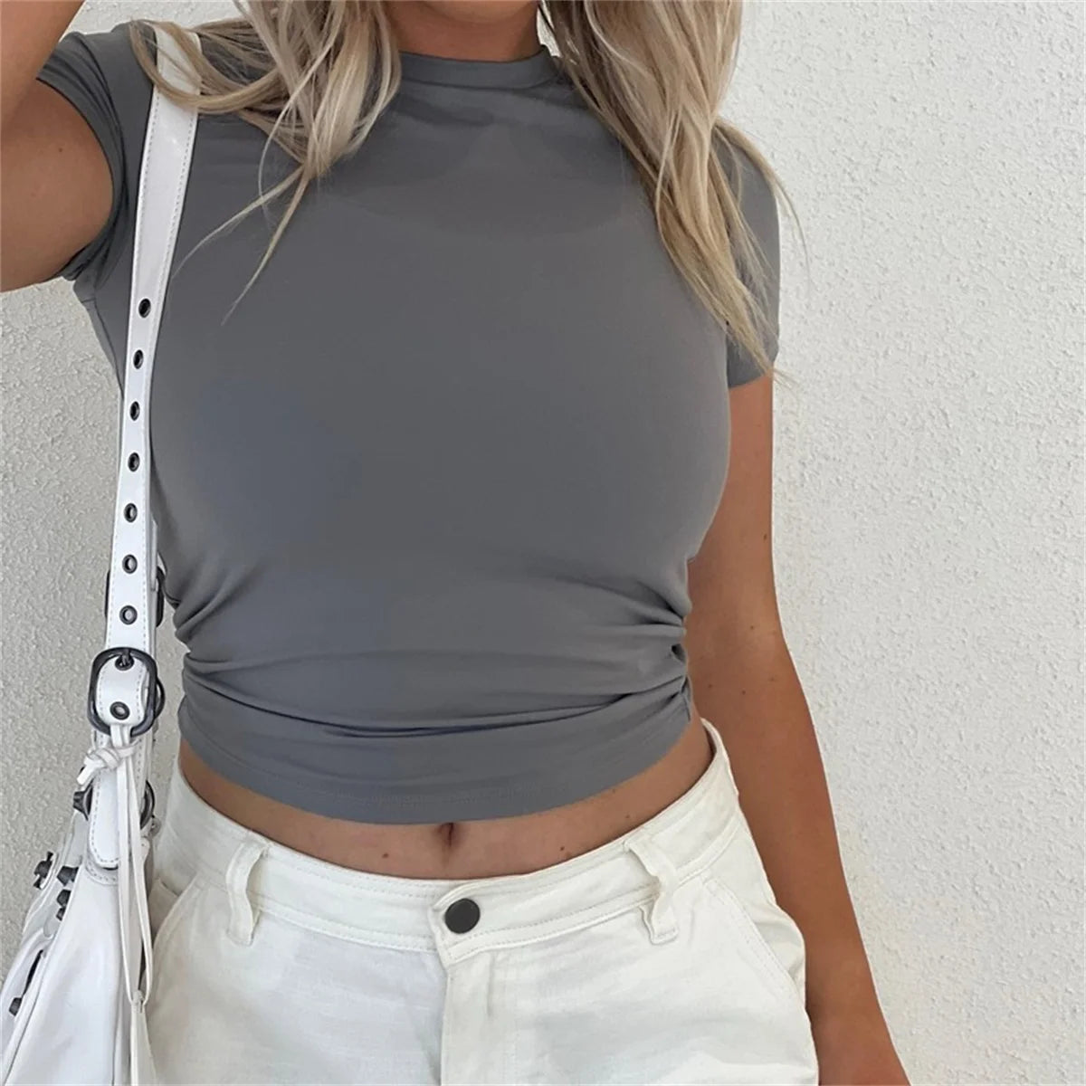 2025 Spring New Short Sleeve T-Shirt Women Solid Simple Casual Soft All-Match Hot Basic Crop Tops Tees Summer Fashion Slim Fit T
