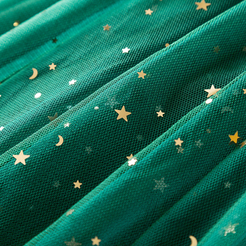 2025 Red Christmas Dress for Baby Girls Winter Long Sleeve Mesh Dresses for 3-8Yrs Kid Star Sequin Birthday Party Princess Dress