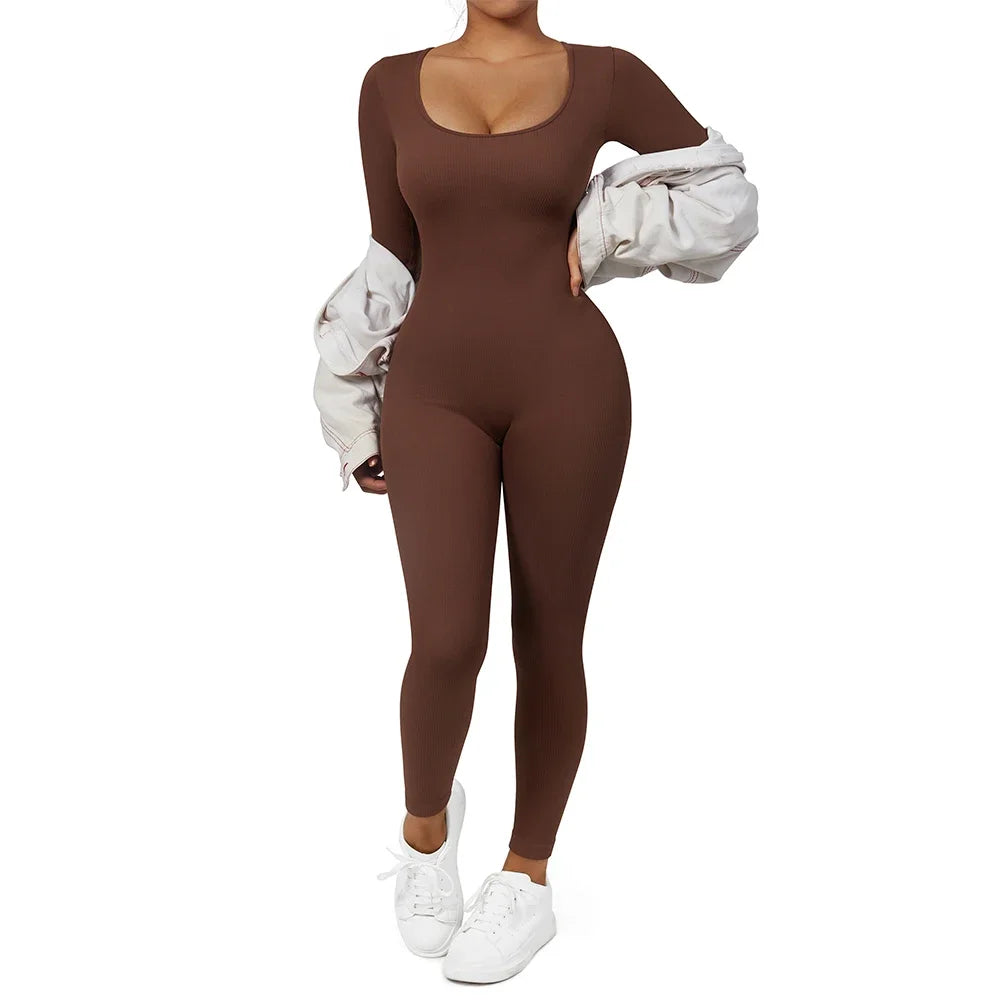 Long Sleeve Jumpsuit Women Bodycon One-piece Outfit Jumpsuit Square Neck Casual Streetwear Rompers Overalls playsuits Bodysuit Badiee Stylez