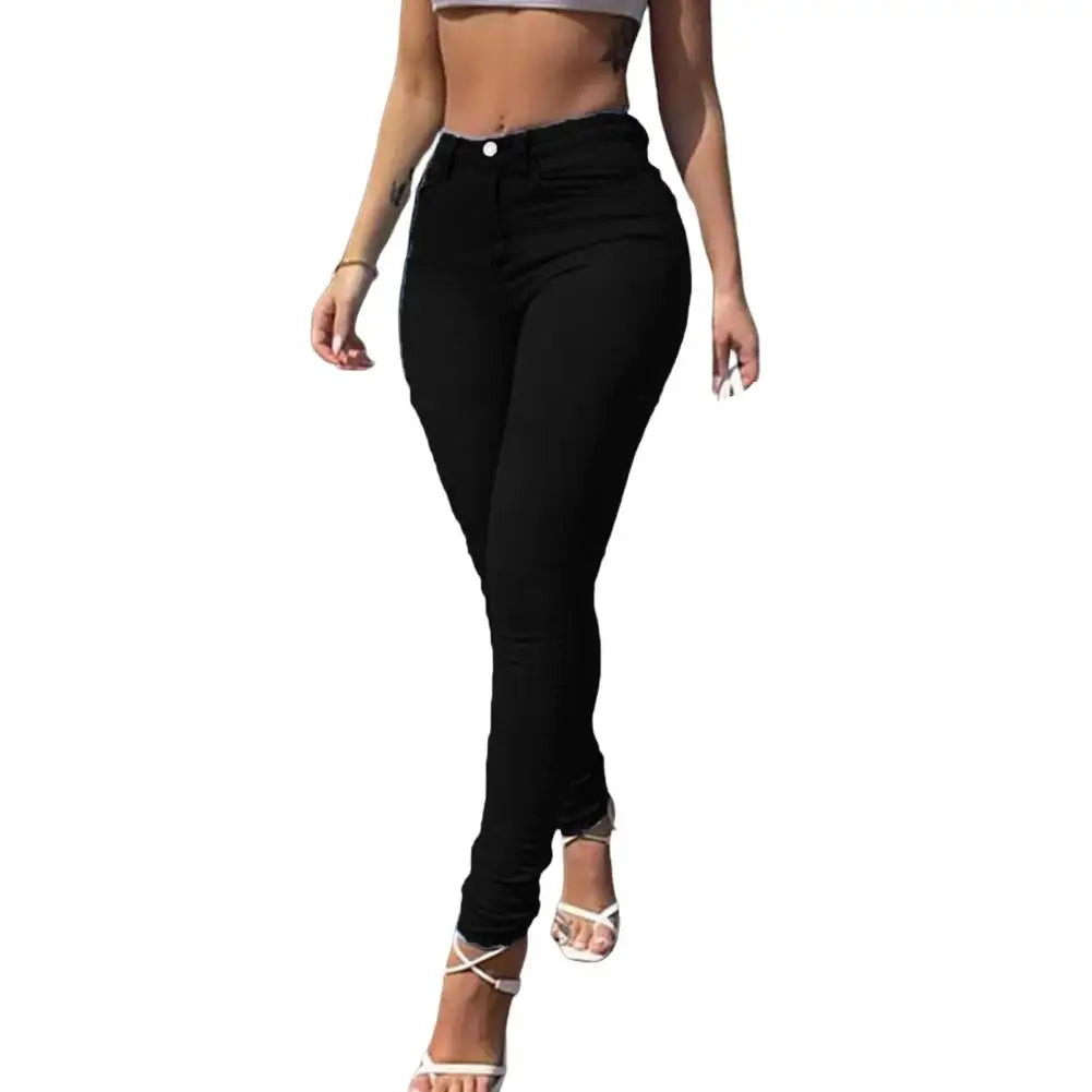 Skinny Pants Long Lasting Slim-fitting Full-Length Leggings Skinny Trousers Mid-Waist Eye-catching Denim Pants for Girl black