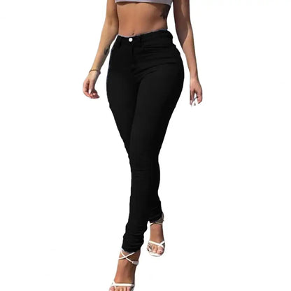 Skinny Pants Long Lasting Slim-fitting Full-Length Leggings Skinny Trousers Mid-Waist Eye-catching Denim Pants for Girl black