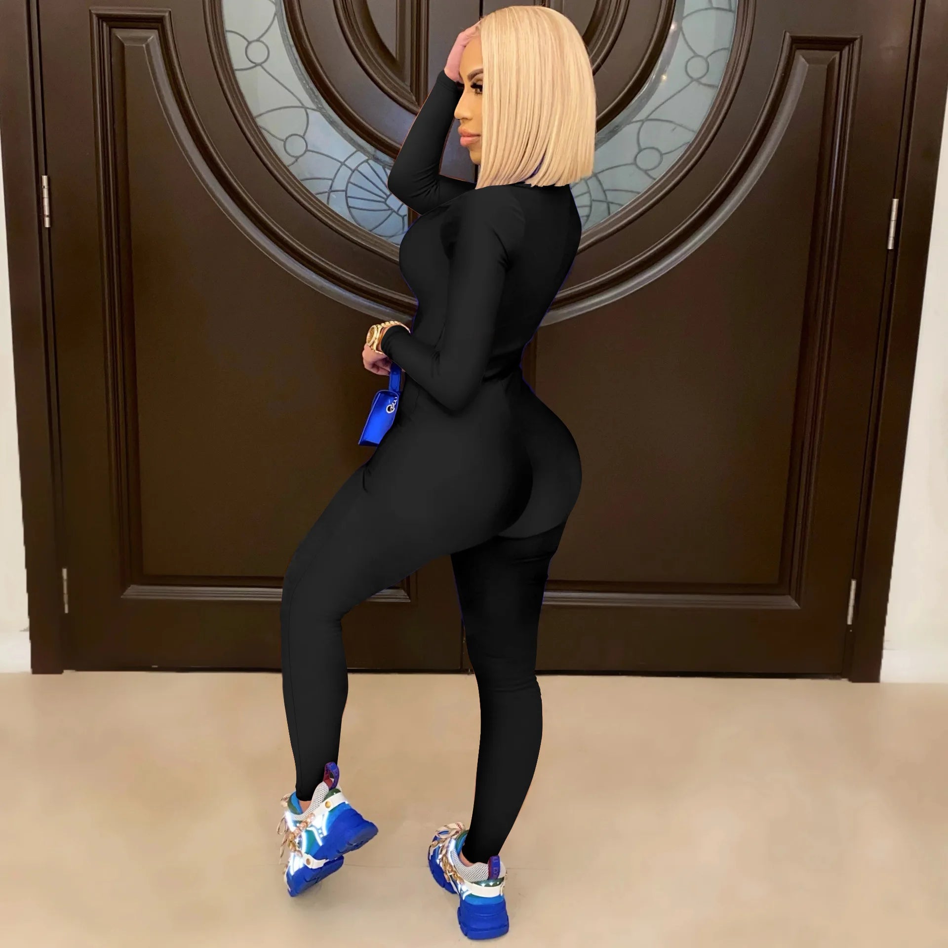 Women's Bodycon One-piece Jumpsuit Long Sleeved Big Zipper Female Casual Sport Workout Skinny Activity Wear Overalls Tops Badiee Stylez