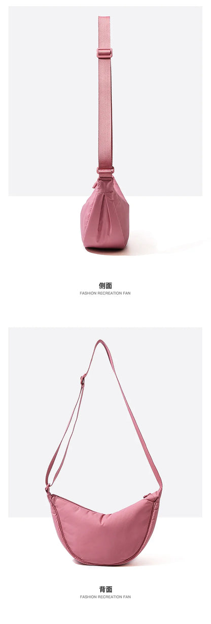 Solid Color Women's Portable Shoulder Bag Simple Female Nylon Cloth Padded Crossbody Bags Travel Purse Handbags Messenger Bag