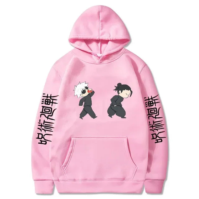 Jujutsu Kaisen Anime Hoodies Cartoon Satoru Gojo Cute Print Men Women Pullovers Autumn Winter Casual Plus Size Sweatshirts Hpink