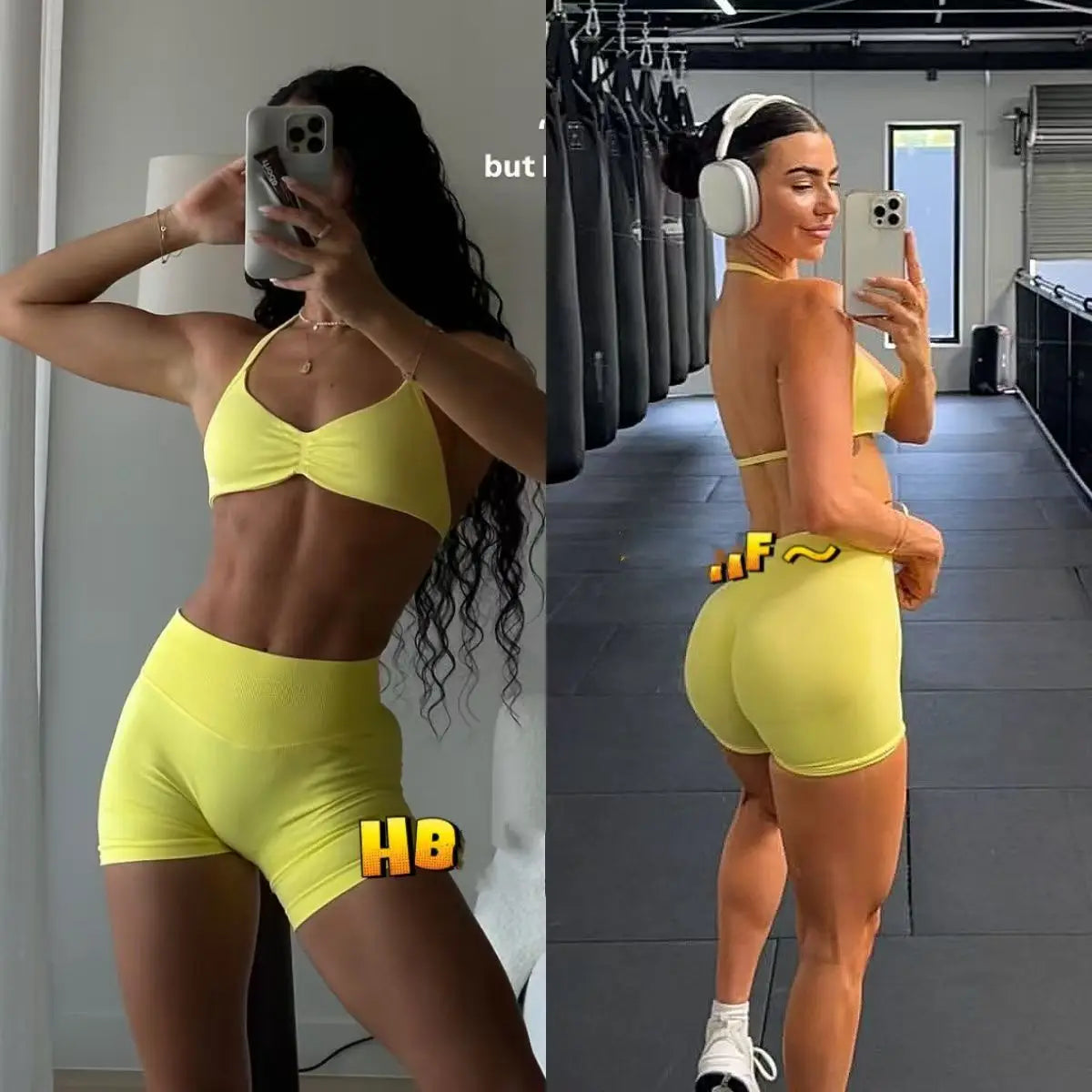 Impact Gym Set Women Two Piece Strappy Yoga Bra Top Workout Scrunch Shorts Suit Fitness Clothes Seamless Sportswear Workout Set