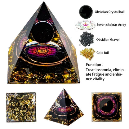 Natural Crystal Energy Generator Pyramid Peridot Amethyst Reiki Healing Chakra Resin Pyramid Egyptian Decor Room Decoration 1pc Obsidian