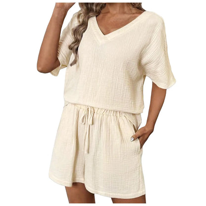 Women's Vacation Fashion Casual Suit Solid Color Summer Shorts And Shirt Top Two Piece Sets Lapel Shirt Sexy Slim Swimming Tech