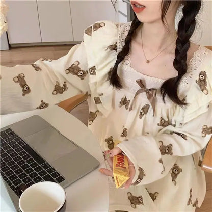 Spring and Autumn New Women's Pajamas Homewear Suit Female Court Style Doll Collar Japanese Girl Plaid Autumn and Winter Homewea