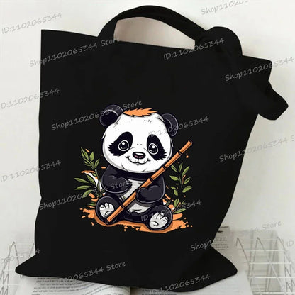 Canvas Bag for Women Cartoon Panda Printed Shopper Handbags Storage Reusable Canvas Shoulder Bag China Panda Female Tote Bag 5