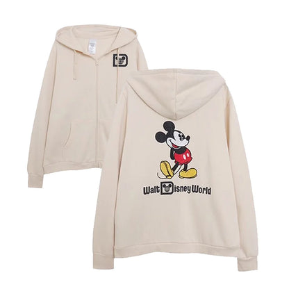 Disneyland Sweatshirt Castle Shining Mickey Disneyworld Letter Glitter Minnie Unisex Couple Women Zip Pocket Hooded Jumper Top Beige disneyworld CHINA