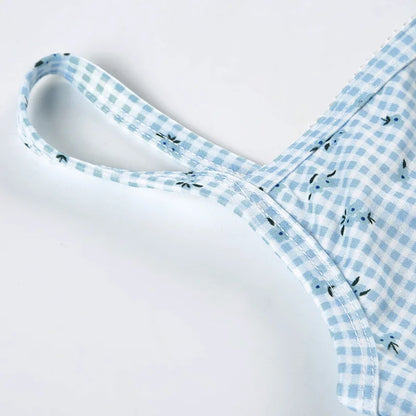 Combhasaki Women Summer Y2K 2Piece Pajamas Loungewear Set Plaid Floral Print Button Camisole Crop Tops +Elastic Low Waist Shorts