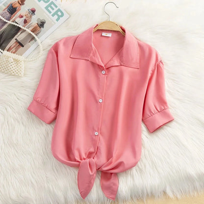 2025 New Womens Tops Fashion Women Summer Chiffon Blouse Short Sleeve Casual Shirt White Ropa Mujer Blusas Feminino pink