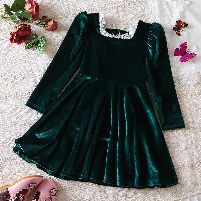 2025 Red Christmas Dress for Baby Girls Winter Long Sleeve Mesh Dresses for 3-8Yrs Kid Star Sequin Birthday Party Princess Dress