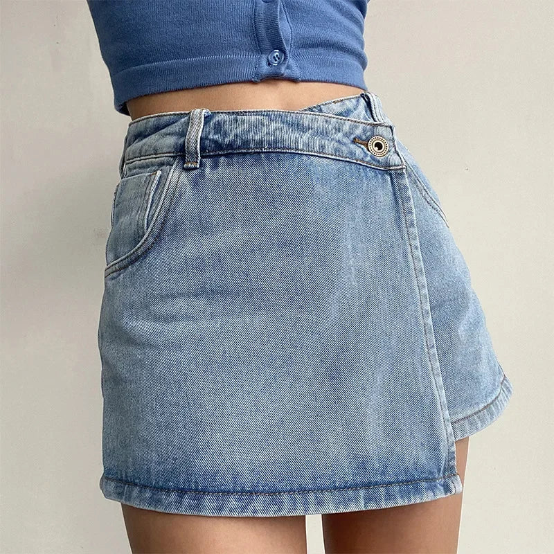 Summer High-waisted Slimming Denim Skirt For Women Versatile Unique Fashionable Exposure-proof Irregular A- line Shorts