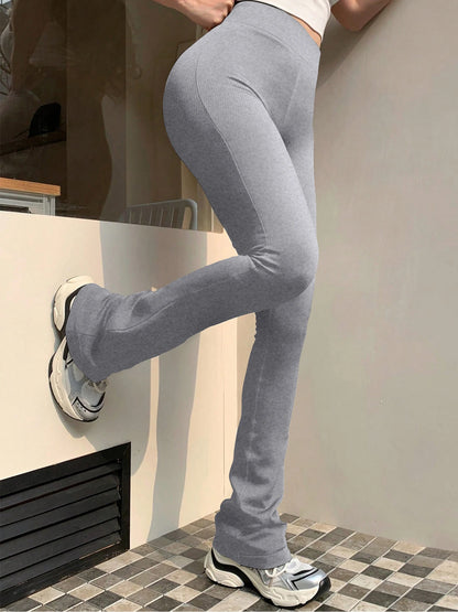 Women's Fashion Trousers Solid Colour High-waisted Flared Pants Slim and Skinny Women's Dragging Trousers Versatile Female Pants GRAY