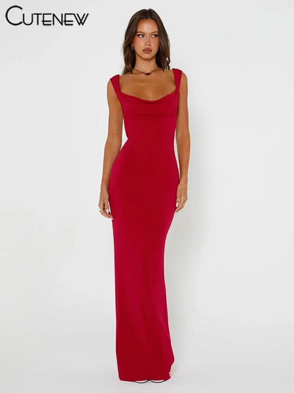 Cutenew Women's Elegant Solid Maxi Dress Sexy Halter Spaghetti Lady Long Dresses Bowknot Lace-up Girl Backless Female Party Robe