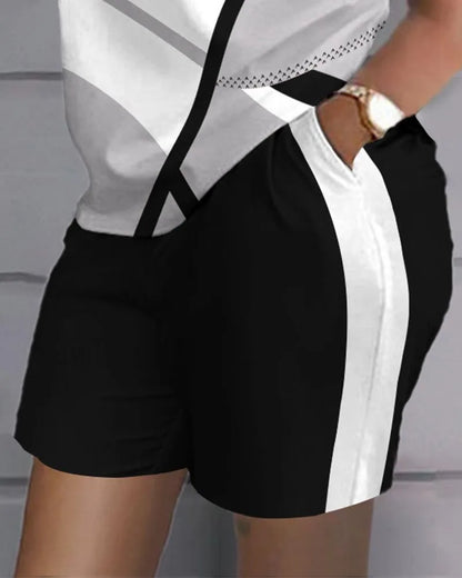 Women Casual Short Sleeve Two Piece Sets Women Outfit 2023 Summer Letter Printed Pocket Suit Female T Shirt Shorts 2 Pieces Set