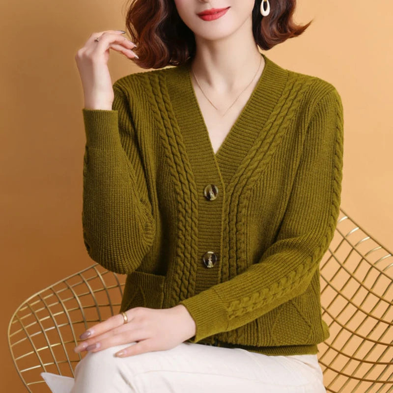 Rimocy Autumn Winter Knitting Cardigan Women 2024 Single Breasted V-Neck Sweater Woman Solid Color Long Sleeve Jumoer Coat Mujer