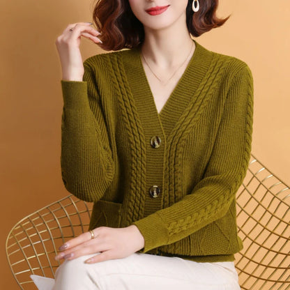 Rimocy Autumn Winter Knitting Cardigan Women 2024 Single Breasted V-Neck Sweater Woman Solid Color Long Sleeve Jumoer Coat Mujer