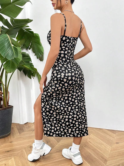 Fall 2025 Long Dress Strapless Wrap Chest High Slit Daisy Leopard Print Wrap around Skirt Maxi Dress