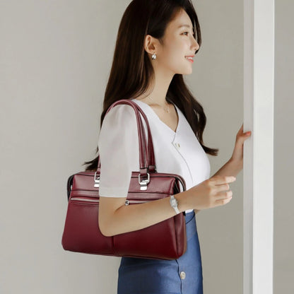 Two Pockets Genuine Brand High Quality Leather Casual Tote Luxury Handbags Women Bags Designer Shoulder Hand Bags for Women Sac