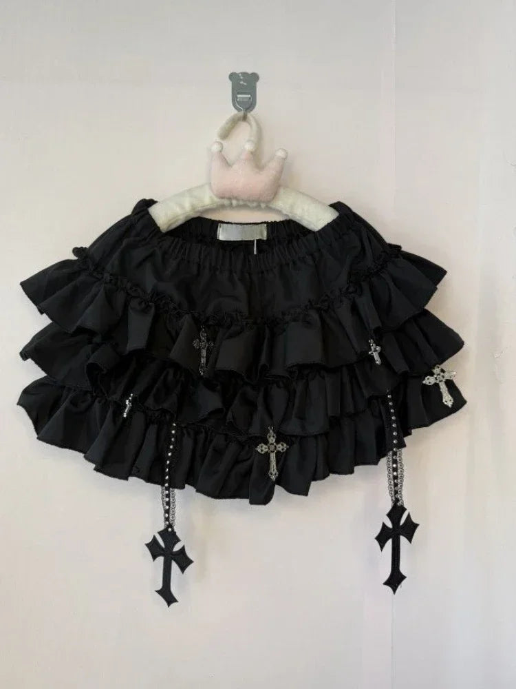 Gothic Y2k Elastic Waist Harajuku Y2k Short Skirt Women Hot Chick Chic Ruffle Subculture Skirts Design Retro Cake Skirt Lolita 139 Black