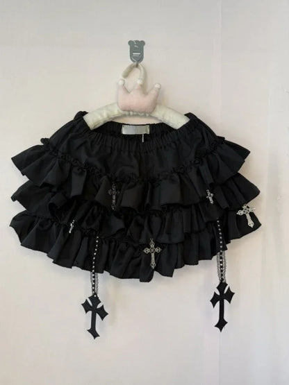 Gothic Y2k Elastic Waist Harajuku Y2k Short Skirt Women Hot Chick Chic Ruffle Subculture Skirts Design Retro Cake Skirt Lolita 139 Black