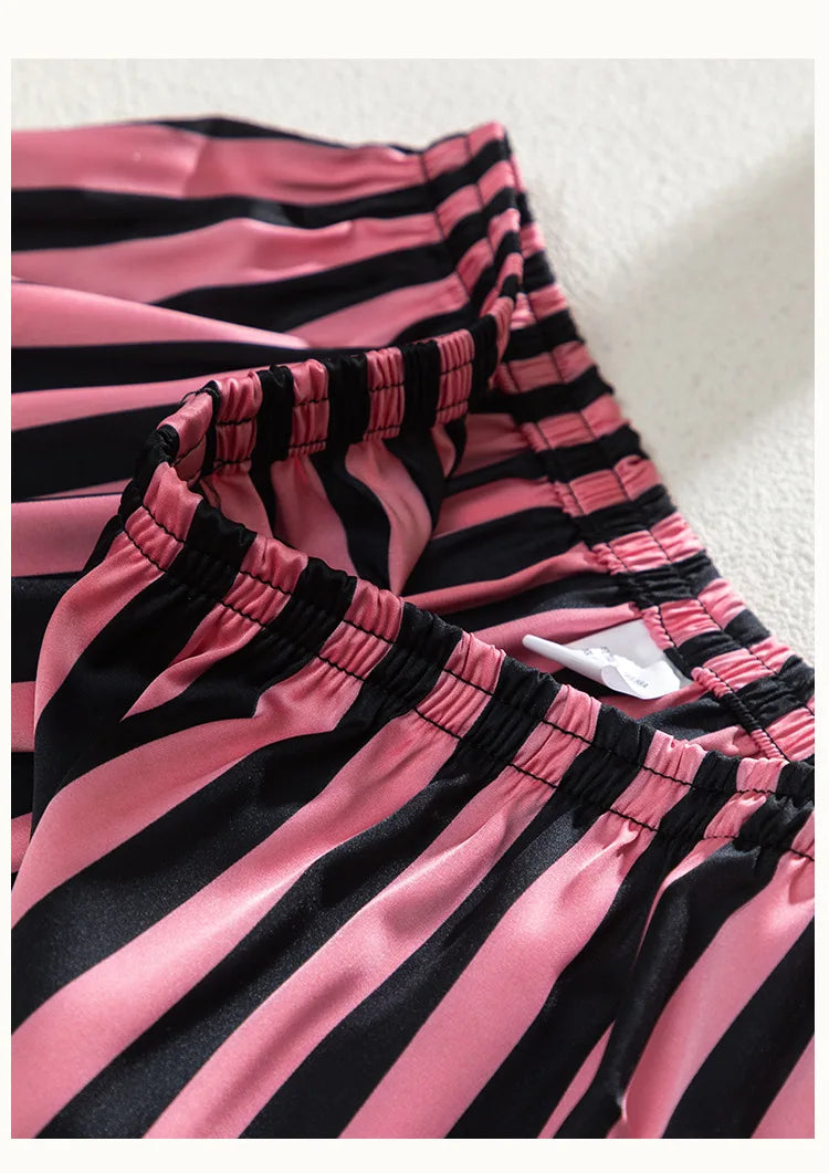 Women Long Sleeve Pajamas 2PCS Set Spring Summer New Sleepwear Loungewear Fashion Stripes Pyjama Pour Femme Loose Satin Homewear