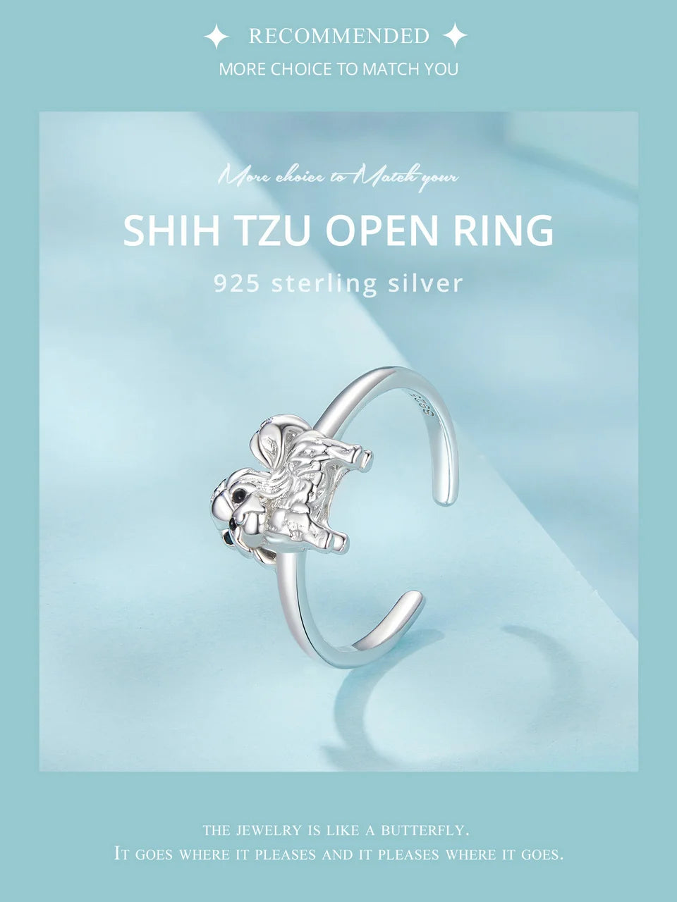 WOSTU 925 Sterling Silver Cat Pet Adjustable Rings For Women Animal Dog Open Ring Family Daughter Birthday Jewelry Girl Gift