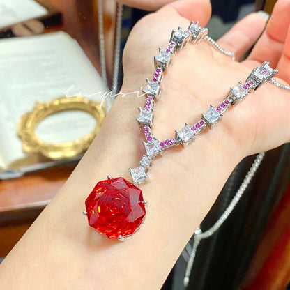 High Quality Rose Purple Pink Crystal Zircon Jewelry Set Necklace for Women Earrings Ring Bracelet Wedding Banquet Party Holiday Badiee Stylez