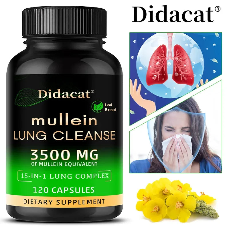 Mullein Leaf Extract Supplement Vitamin C Mineral Lung Cleansing Immune System Support 120 Capsules Health Supplement
