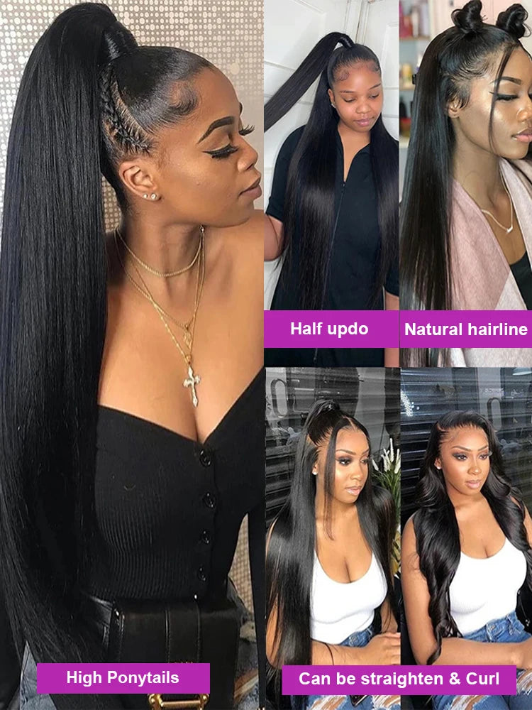 360 Full Lace Human Hair Wig Bone Straight Lace Front Wig 13x4 HD Transparent Lace Frontal Wig For Women Preplucked 250% Density Badiee Stylez