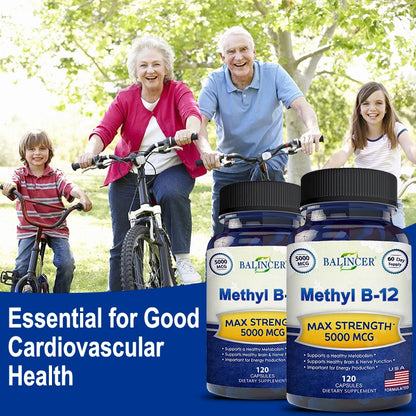 Vitamin B12 - 5000 MCG Supplement -Benefits Brain & Heart Function, Supports Memory, Learning, Helps Boost Natural Energy