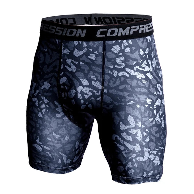 Compression Shorts Men 3D Print Camouflage Bodybuilding Tights Short Men Gyms Shorts Male Muscle Sport Elastic Running Shorts Floral Gray
