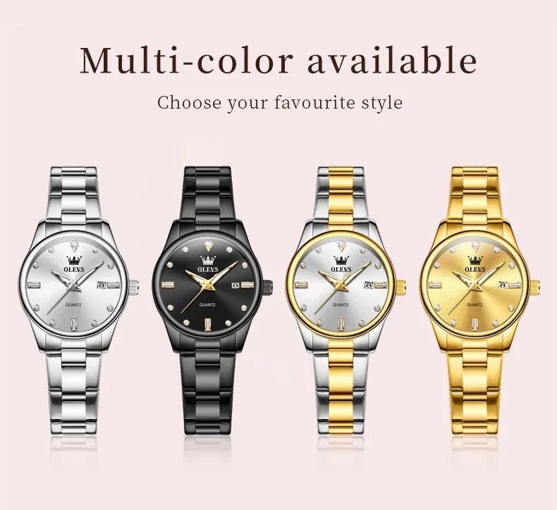 OLEVS Elegant Fashion Brand Women's Watches Gold Waterproof cCalendar Quartz Watch for Lady Stainless Steel Original Wristwatch