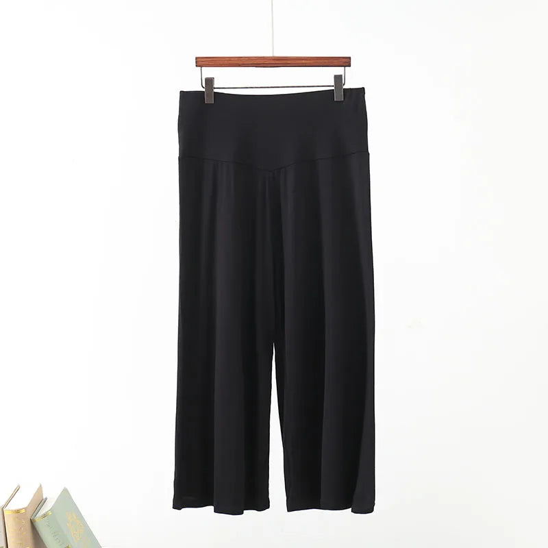Spring Summer Modal Wide leg pants calf length Loose Casual yoga pant Plus size High Waist three quarter Trousers All match black