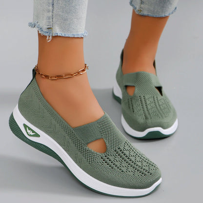 Spring new women's sports shoes, fashionable, breathable, lightweight, non-slip, wear-resistant, casual sports shoes, flat shoes green
