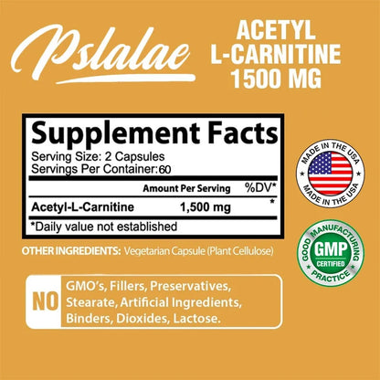 Acetyl-L-Carnitine Capsules 1500 Mg - Supports Natural Energy Production, Supports Memory and Concentration Supplement