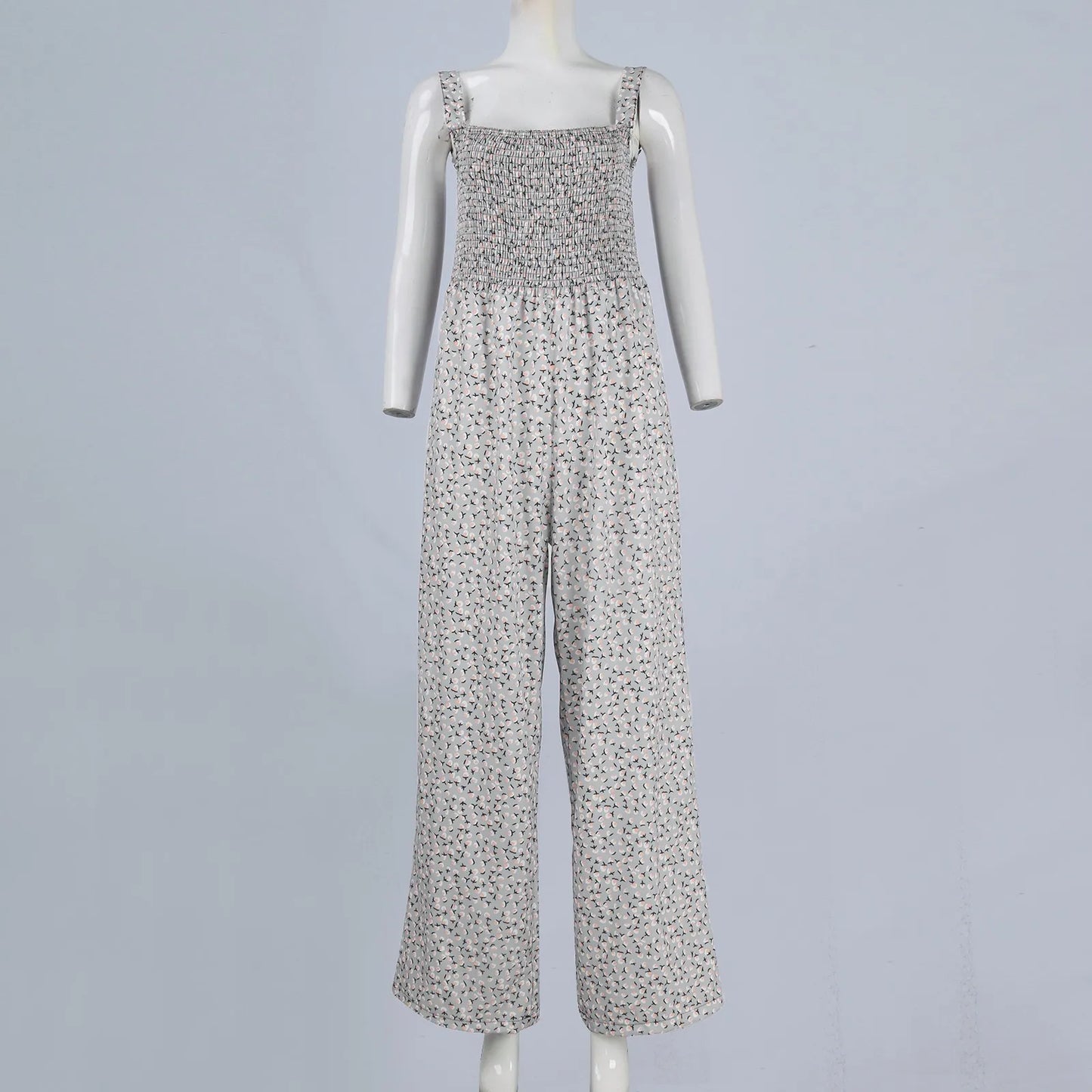 Women'S Suspender Jumpsuits Fashion Trend Pleated Shoulder Straps Printed Pocket Loose Wide Leg Jumpsuits Daily Casual All-Match