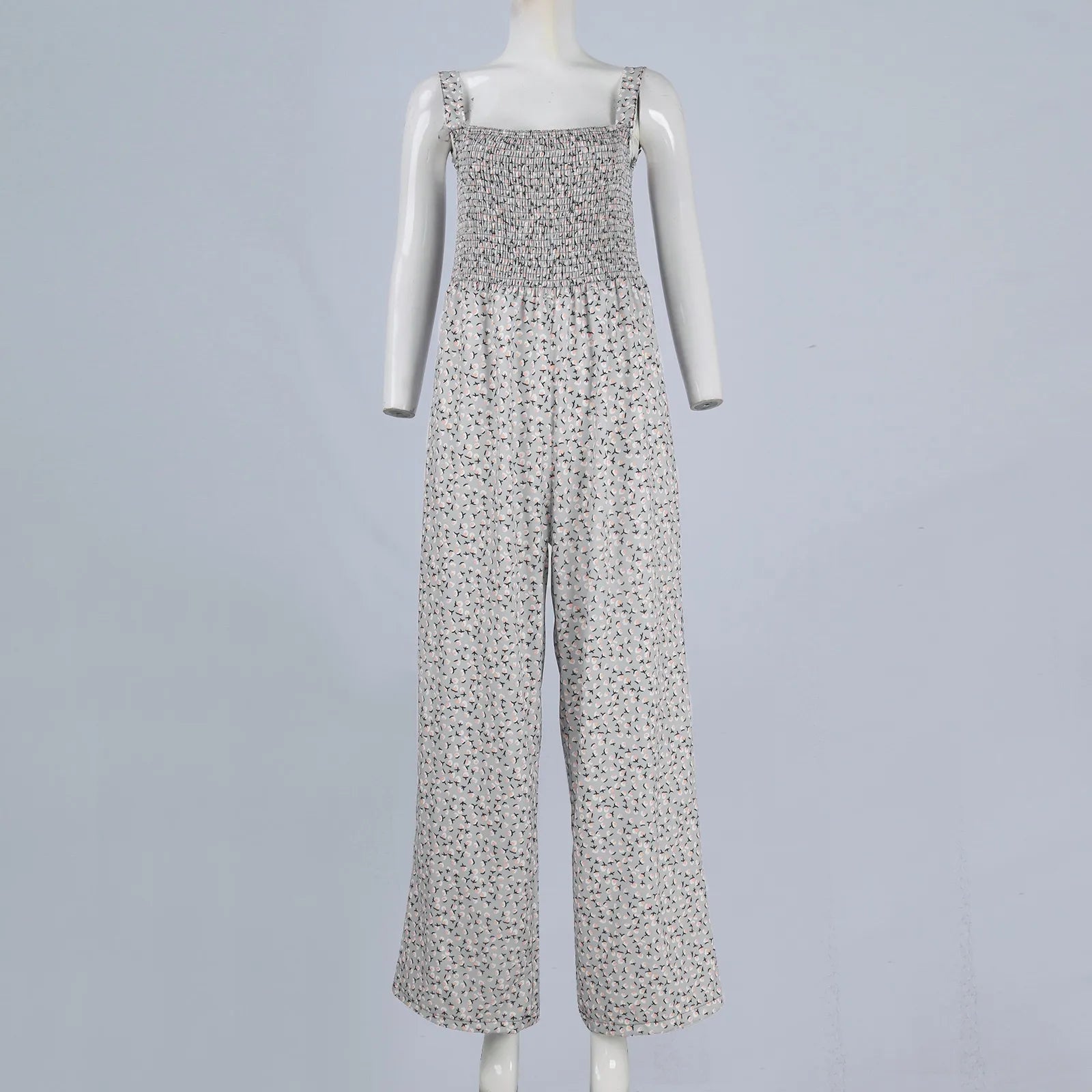 Women'S Suspender Jumpsuits Fashion Trend Pleated Shoulder Straps Printed Pocket Loose Wide Leg Jumpsuits Daily Casual All-Match