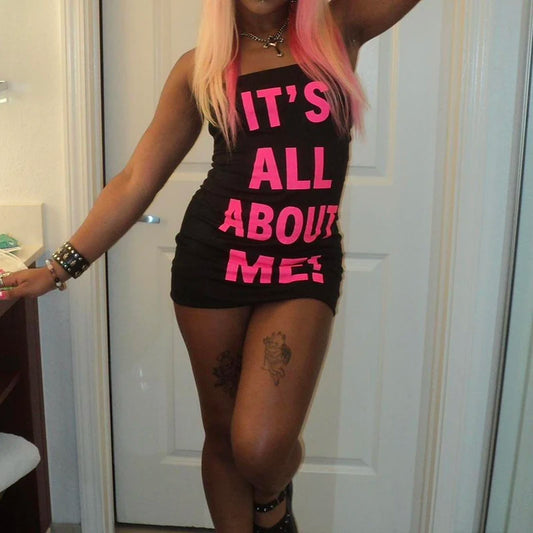 Sexy Trendy Tube Top Mini Dresses Black Dress Letter Slogan Printed Hot Bodycon Y2k Clubwear Summer Clothes Women Fashion Sexy