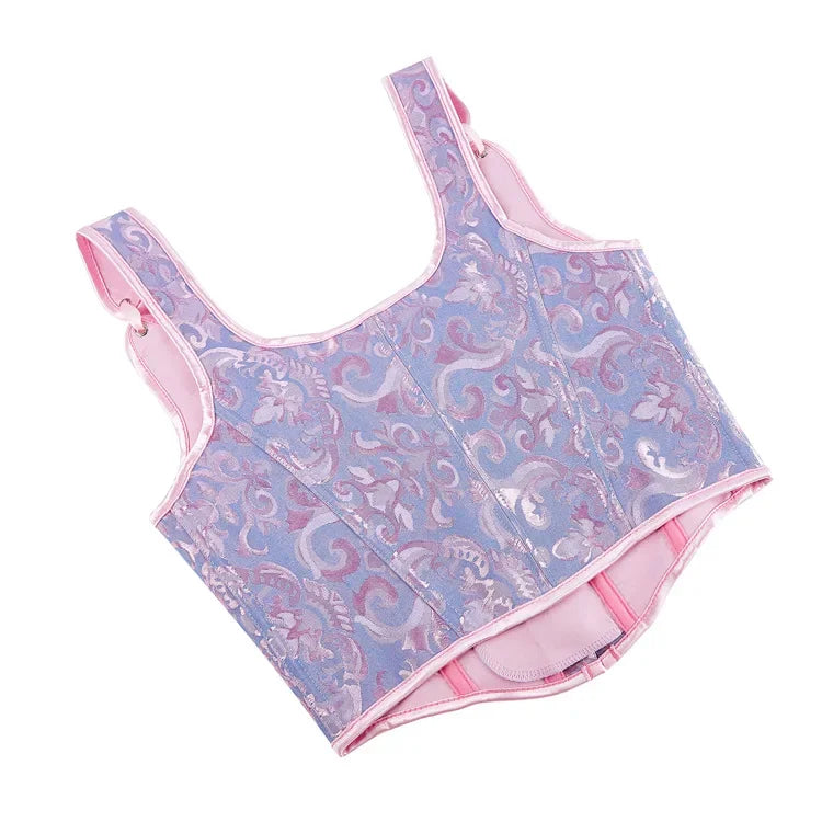 Blue Jacquard Corset Sexy Shoulder Straps Overbust Bustiers Crop Top Lace Up Brocade Vest Lingerie Gothic For Women Outfit