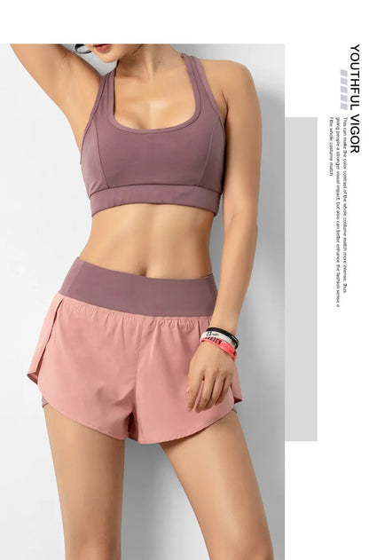 Sport Shorts Women Sportswear Double-deck Running Shorts Yoga Bottoms Summer Gym Fitness Training Jogging Short Pants